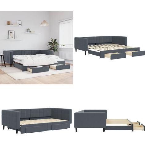 vidaXL Tagesbett Ausziehbar mit Schubladen Dunkelgrau 100x200 cm Samt (1/5)