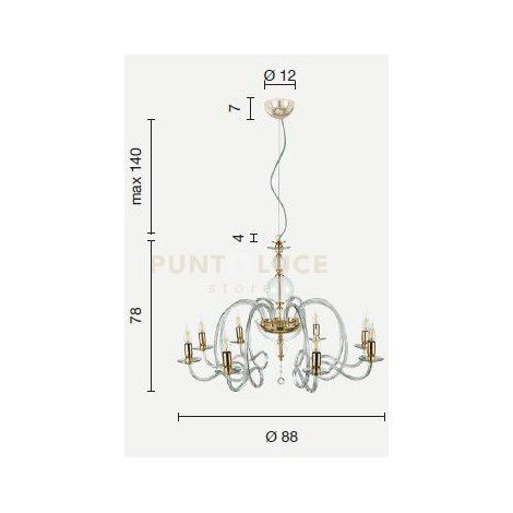 LAMPADARIO VIVALDI 8 LUCI TRASPARENTE CROMO ATTACCO E14 D.88CM
