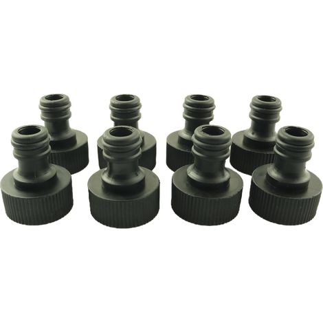 Lot de 8 adaptateurs de filetage pour robinet américain 6/3-4 pouces, connecteurs femelles en plastique pour tuyau d'eau souple, utilisés pour les pelouses, les jardins et la maison, noir. (1/5)