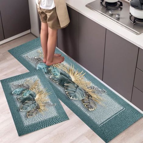 2 Machine-Washable Kitchen Mats 40x120cm & 40x60cm, Polyester Floor Mats for Bedroom, Living Room, Entryway