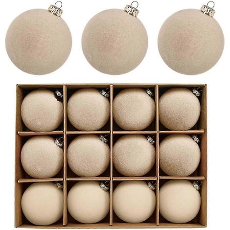 Boules décoratives de Noël pour bureau, 12 boules de Noël en velours floqué, décorations de sapin de Noël, boules en plastique, décorations de Noël (1/5)