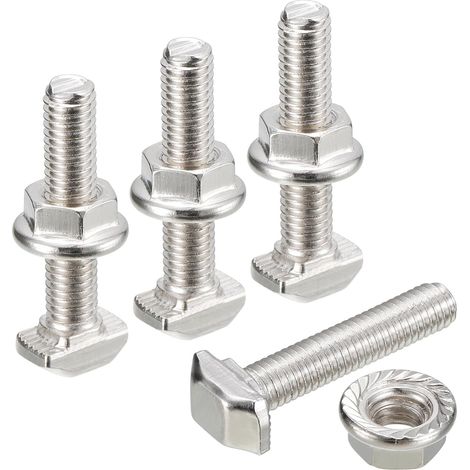Ensemble de Boulons à Encoche en T M5x25mm et Écrous Hexagonaux à Bride M5, 20 Ensembles de Boulons en T à Tête de Marteau pour Profilé en Aluminium de Série 20 (1/5)