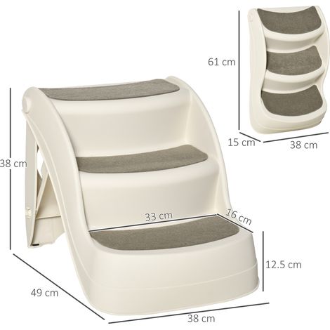 Échelle pliable pour chien et chat avec 3 marches antidérapantes en PP. 49 x 38 x 38 cm. beige (1/5)