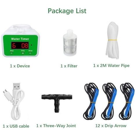 Système d'arrosage automatique, 12 kits d'irrigation goutte à goutte pour plantes d'intérieur, affichage LED et alimentation USB, système d'arrosage automatique pour plantes en pot d'intérieur (1/5)