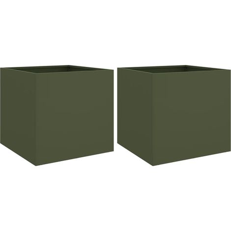 2er Set Pflanzgefäße olivgrün 49x47x46 cm aus kaltgewalztem Stahl