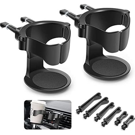 2PCS Porte Gobelet Voiture, Support Gobelet Voiture, Porte-gobelet de Voiture Réglable, pour Grille d'Aération de Voitures, Camions, Camping-Cars(Noir) (1/5)