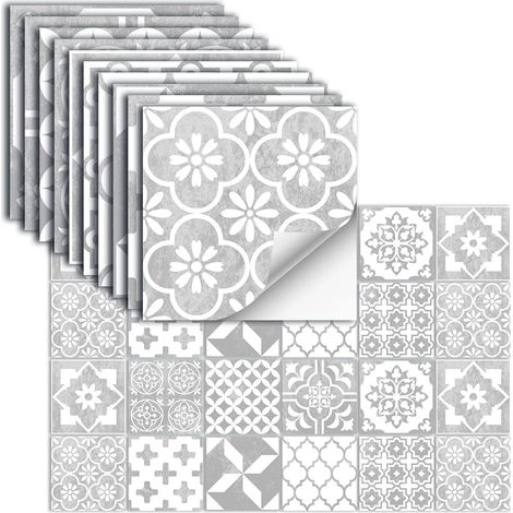 24 carreaux crédence autocollants brillants - Imperméables résistants à l'huile amovibles - Salle de bain cuisine - 15x15 cm motif géométrique blanc (1/5)
