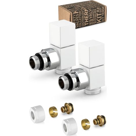 Kit valvole d'arredo a squadra colore bianco e cromo con attacco a compressione APM 207KB 015 M 16 12  Bianco
