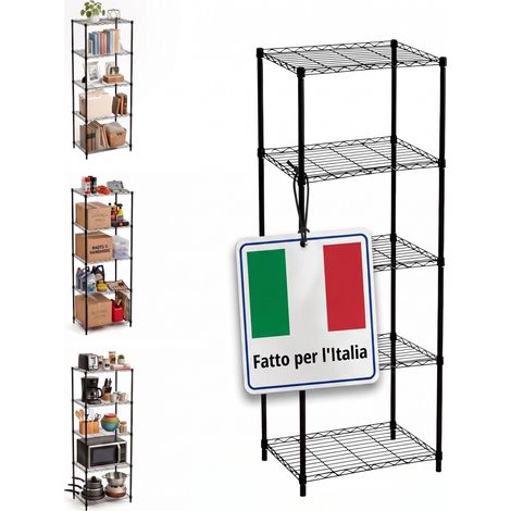 Relaxdays scaffale in acciaio nero, 5 ripiani, 35 kg/cad., 160 x 56 x 35 cm, per casa, cantina, garage, a incastro (1/5)