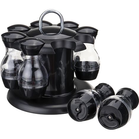 Carrousel À Épices Rotatif - Support 2 Niveaux Pour 16 Pots - Rangement Comptoir Cuisine Professionnelle Ou Domestique - Lot Complet Avec Pots Verre (1/5)