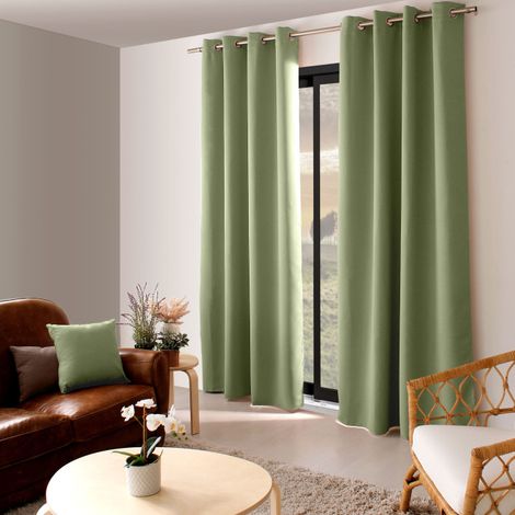 Homemaison – Rideau occultant isolant 140x240cm – 100% polyester vert olive – Excellente isolation thermique et phonique – Œillets renforcés