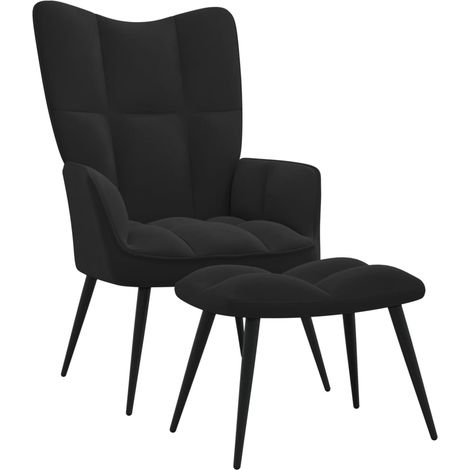 Chaise de relaxation avec repose-pied Fauteuil relax - Noir Velours BonneVie-46588 (1/5)
