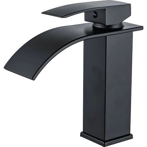 Robinet Salle Bain Cascade Noir,Mitigeur Lavabo Cascade, Robinet Lavabo Cascade en Laiton avec Eau Froide & Chaude Disponible (1/5)