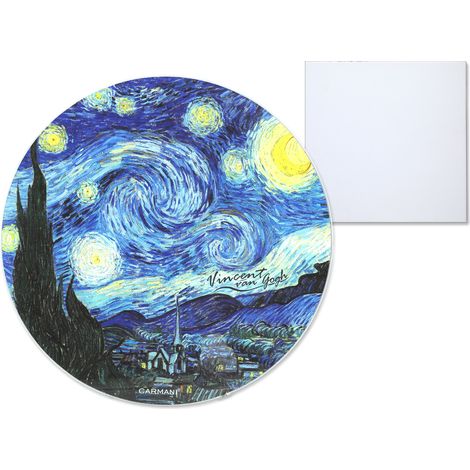 Planche à découper ronde en verre, support, La Nuit étoilée de Van Gogh (1/4)