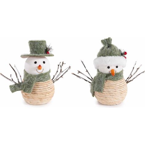 Decorazioni di natale a forma di pupazzi di neve con sciarpa e cappello realizzati in feltro e fibra naturale, set da 6 pezzi, cm 21 x 10,5 x 18 H