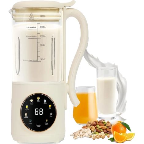 Machine à lait de soja, capacité de 1400 ml, verre résistant à la chaleur, fonctionnement à un bouton, fonction d'auto-nettoyage, utilisation multi-usages (1/5)