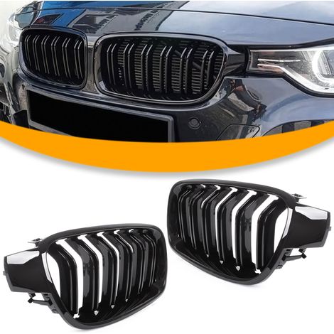 Grilles de calandre (haricots) gauche et droite noires brillantes double barre pour BMW Série 3 F30/F31 berline/break (2011-2015), entre les phares, gauche et droite (1/5)