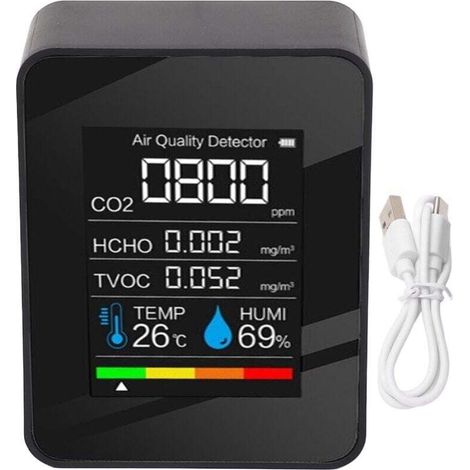 Moniteur de qualité de l'air 5 en 1. détecteur multifonction CO2 TVOC HCHO température humidité avec écran couleur LCD et alarme.de (1/4)