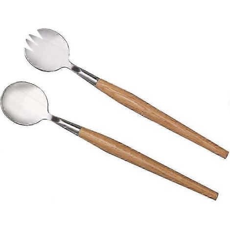 Ensemble fourchette et cuillère à salade à manche en bois, idéal pour la maison et la cuisine. Comprend 1 ensemble de 2 pièces. (1/4)