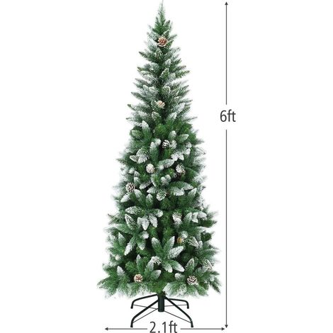 Gain de place pour Noël - sapin artificiel crayon enneigé 6 pieds, 29 pommes de pin, intérieur extérieur (1/5)