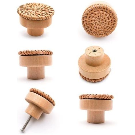 6 pièces Poignée meuble bois Poignée tiroir en bois Boutons de meuble -convient pour armoires de cuisine, poignées de porte, tiroirs et salon 40 x 30 mm (1/4)