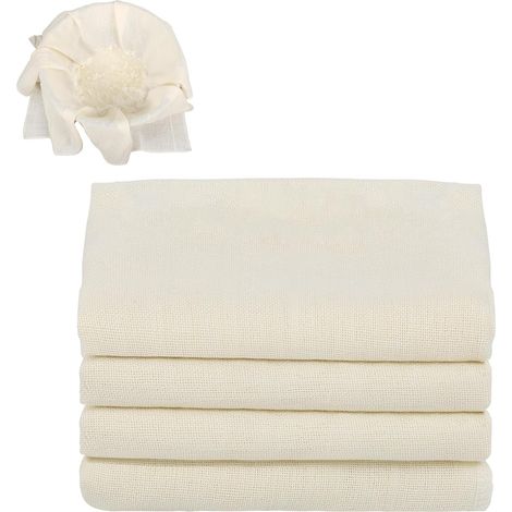 4 Pcs Etamine Alimentaire, 40 x 40 cm Chiffon Cuisine Réutilisable Grade 100 Fine Étamine Tissu Non Blanchi Lavable Mousseline Alimentaire pour Filtrer Jus Fromage Thé Laits Végétaux Soupes Yaourts