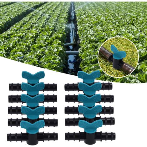 Lot de 50 vannes d'irrigation en plastique à embout cannelé pour tuyau de 12 mm de diamètre (10 x 5,5 x 2,5 cm). (1/5)