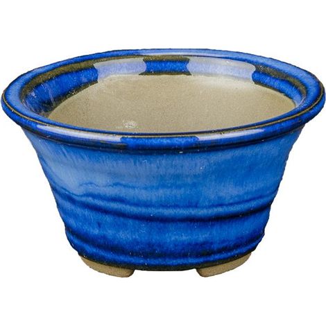 Vaso per bonsai Giapponese Morrisan rotondo in gres smaltato blu 7x7x4 cm - B02-8-5B