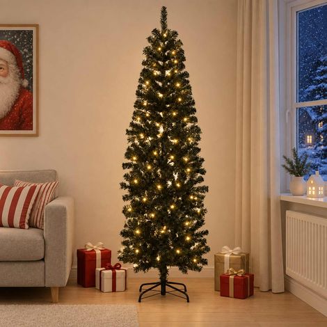 vidaXL Artificial Slim Christmas Tree 180 cm 300 LEDs Warm White (1/5)