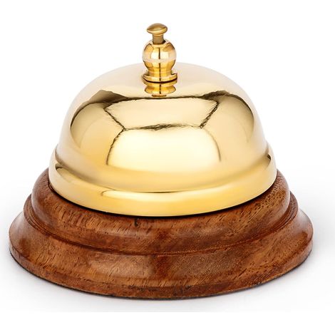 Maritim Cloche de comptoir en Laiton Massif Or avec Socle en Bois 8x6cm Sonnette de Table 11587