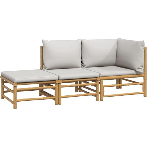 Mobili da giardino mobili da esterno Set di mobili da 3 pezzi con cuscini in bambù grigio chiaro 020015964