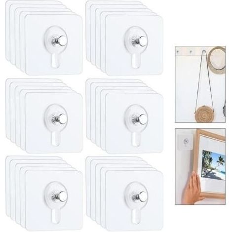 30 Accroche Tableau Sans Percer, Fixation Murale Transparent Accroche Cadre, Crochets Auto-adhésifs pour Accroche Cadres Photo (1/4)
