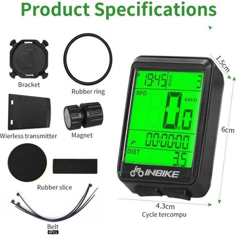 Compteur Vélo sans Fil IP54, Compteur Kilométrique de Vélo avec Démarrage et Arrêt Automatique, Affichage de Vitesse et Odomètre pour Vélo de Route (1/5)