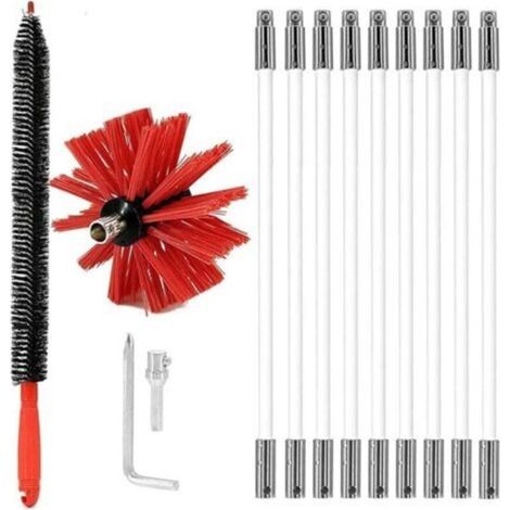 Kit de ramonage, système de verrouillage à bouton chromé, kit de ramonage, brosse de ramonage, outil de ramonage avec 9 tiges flexibles (couleur : 9 tiges, taille : 410 mm)