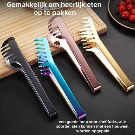 Pince Alimentaire En Acier Inoxydable, Noir, Pour Buffet, Barbecue, Pâtes, Viande, Usage Quotidien (1/4)