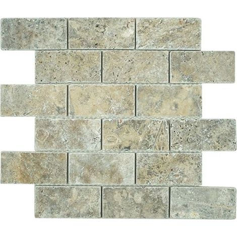 Mosaico in travertino silver invecchiato - Rivestimento di lusso per muri e pavimenti - Dimensioni 30,5x35,5x1 cm