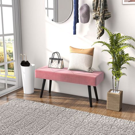 Multifunktionaler Fußhocker mit Stahlbeinen und gepolsterter Sitzfläche für Eingangsbereich, 100 x 36 x 45 cm, Rosa (1/5)