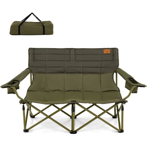 Silla de camping de 2 plazas 147 x 69 x 82 cm asiento acolchado y reposabrazos ajustables en tela Oxford verde 200011149