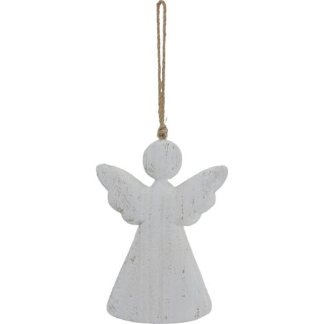 Large Whitewashed Rustic Hanging Angel Ornament - Wood - L6 x W15 x H20 cm - White