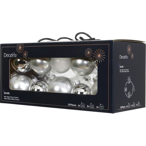 Decoris Weihnachtskugeln aus Glas Ø 5, 6, 7 cm silber 20 Stück