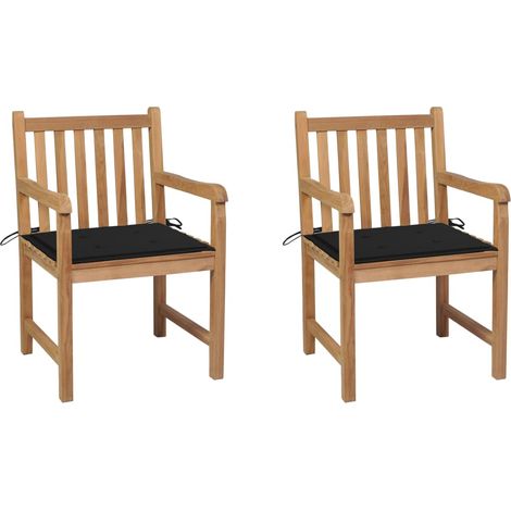 Lot de 2 Chaises de jardin，Siège de Terrasse  Chaise d'extérieur et coussins noir Bois de teck massif CFW129334 (1/5)