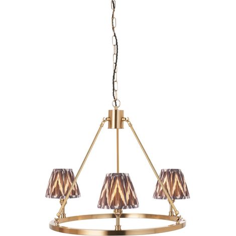 Endon Chester Suspension en laiton vieilli brossé avec abat-jour en tissu zigzag gris perle 16 cm 3 x B22