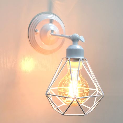 Appliques Murale Industrielle Lampe Murale Vintage Luminaire Plafonnier Cage Métal Blanc Ø16CM E27 - 1Pcs (1/5)
