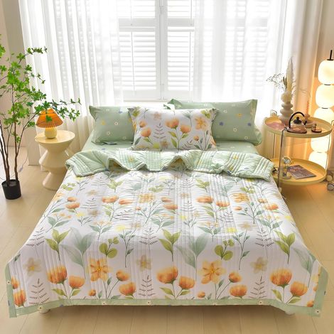 Couette D'été Édredon, Douce et Respirante réversible Couverture en Microfibre- Courtepointe Légère Et Respirante Couvre Lit 2 Personnes Matelassé Lavable en Machine (Rêve d'été, 100150CM) (1/5)