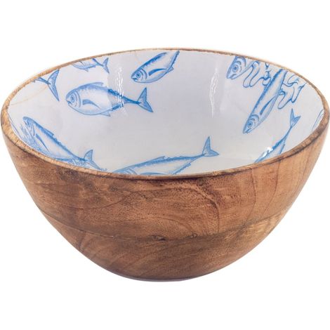 Petit bol à poisson décoratif nautique en bois bleu, collection Sailor