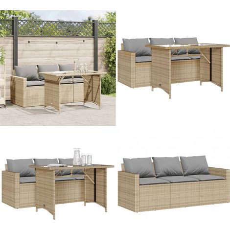 Set comedor de jardín 2 pzas con cojines ratán sintético beige - Muebles de jardín - Sofá de jardín