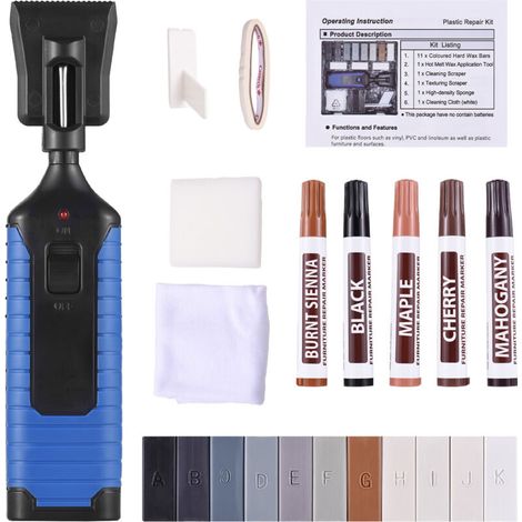 SMALINE Vinyl Floor Scratch Repair Kit for PVC and Plastic Furniture with Heat Pen, 11 Colors, Hard Wax Bars, 5 Colors, Touch-Up Marker for Crack Holes in Table and Cabinets (1/5)