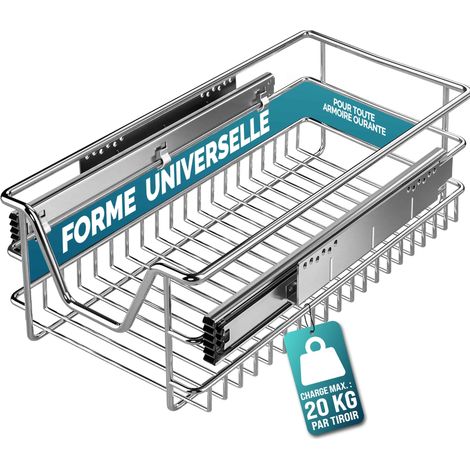 Deuba – Tiroir télescopique de rangement métal pour armoire cuisine 30cm/40cm/50cm/60cm – Charge max 20kg – Coulisses galvanisées – Installation facile