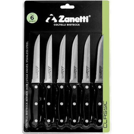 Set 6 Coltelli da Tavola Bistecca Lama in Acciaio Inox Nero Zanetti (1/2)