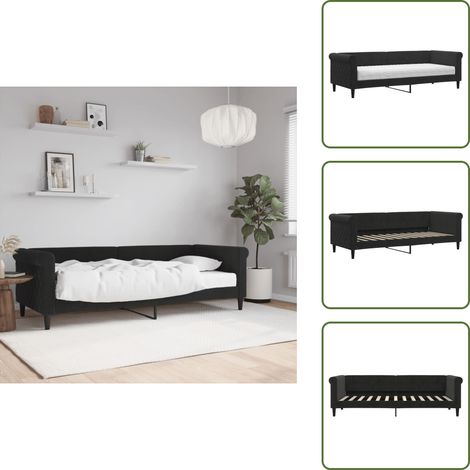 The Living Store Lit de jour avec matelas noir 80x200 cm velours - Canapé Lit - Lit Deux Places - Lit Invité - Meuble Multifonctionnel - Literie